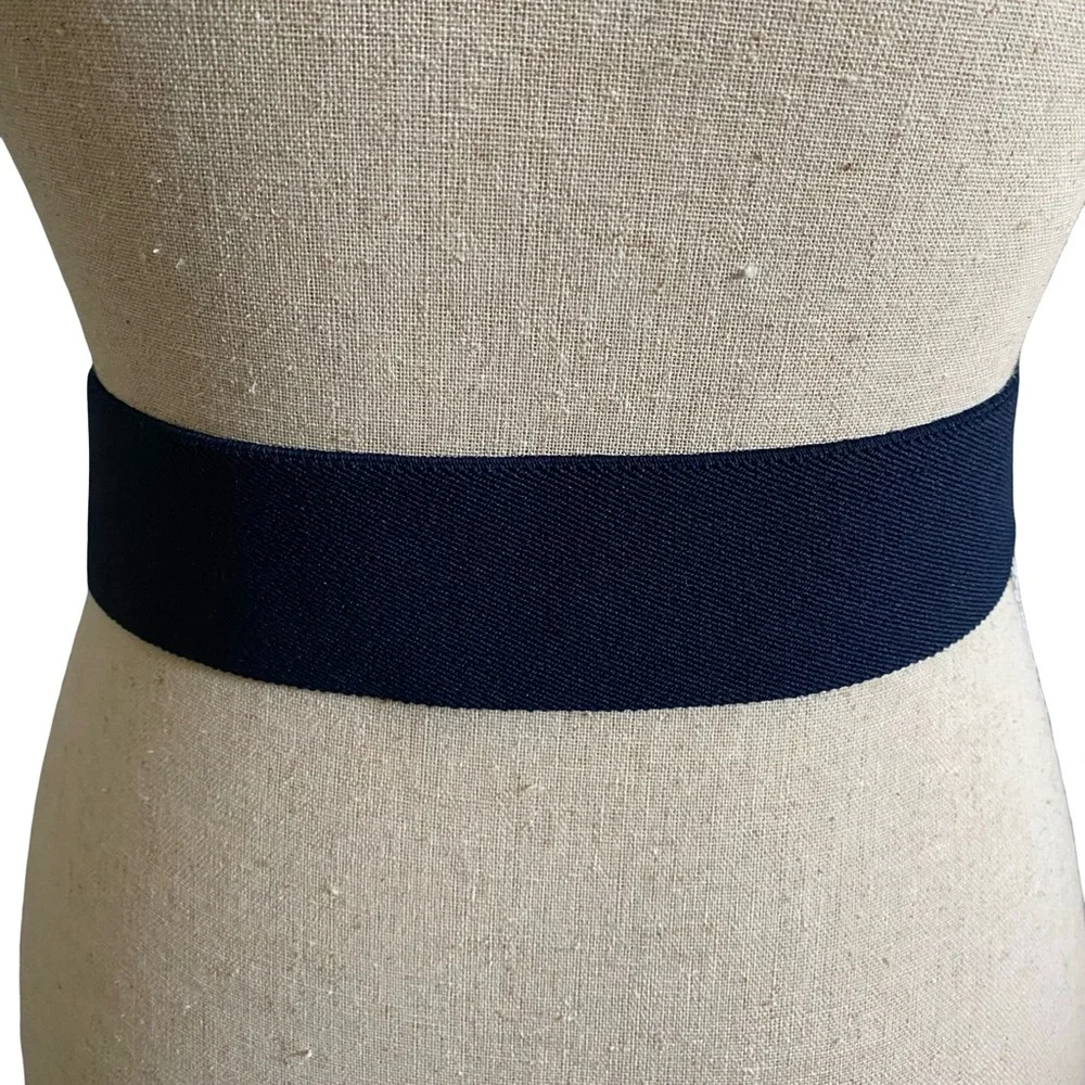 Vintage 80s Elastic Stretch Belt Navy Blue With Decorative Buckle